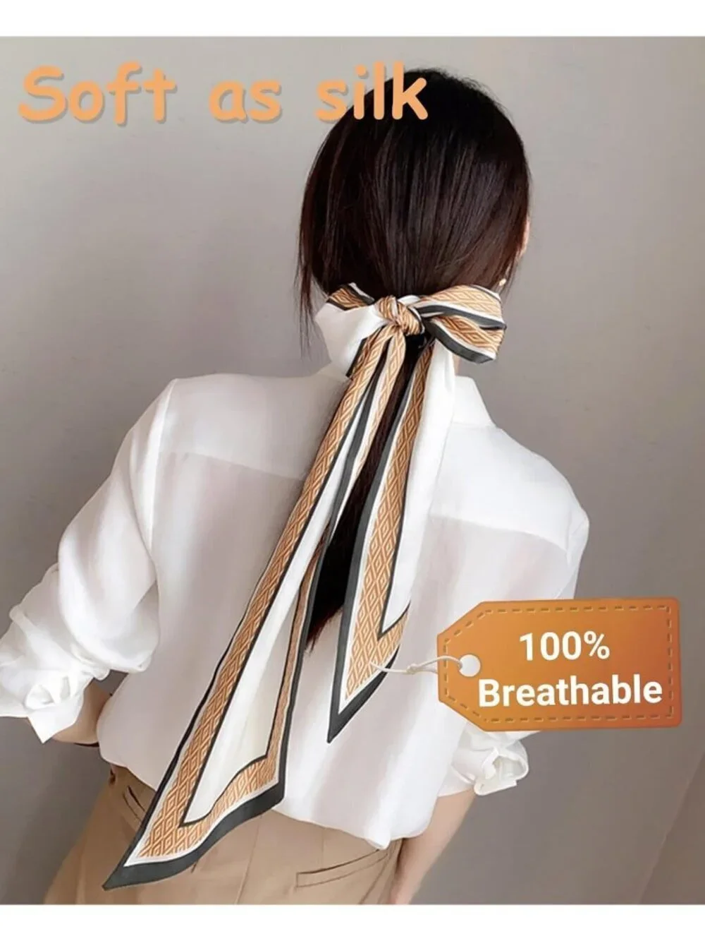 Women's Yellow White Silky Satin Headscarf Wrap Lightweight Scarves Scarf
